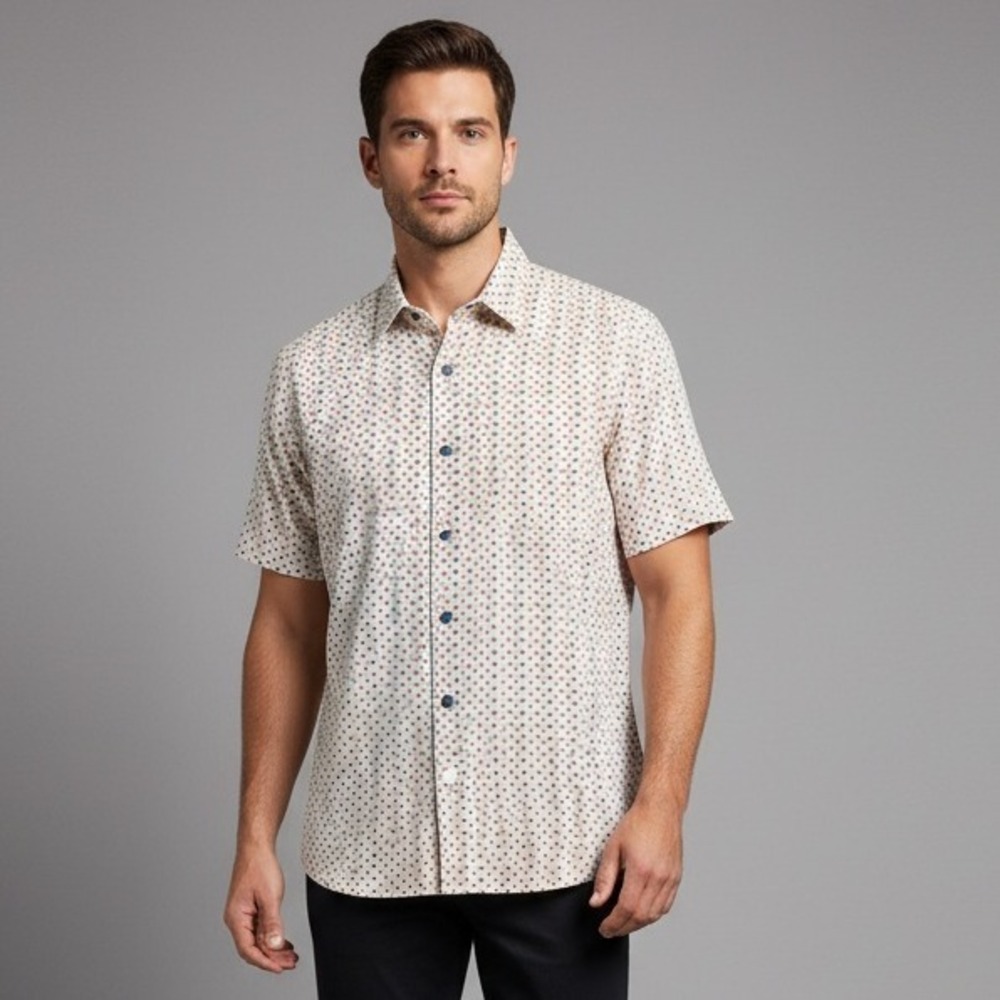 Nat Nast Luxury Originals Silk Button Down Shirt Geometric Print Mens L